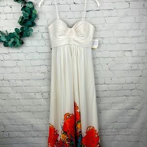 AIDAN MATTOX NWT Spaghetti Strap Chiffon Maxi Dress Orange Floral Print size 2